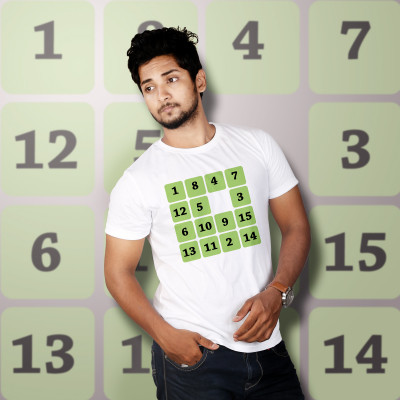 Men Round Neck White T-Shirt- Sudoku